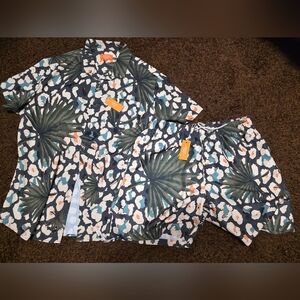 Tropical Print Men Shirt and Shorts Set